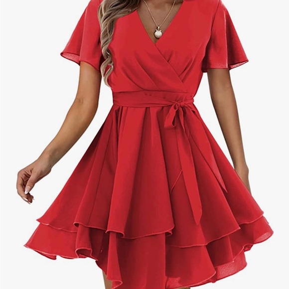 Amoretu Womens' Summer Dress with Short/Long Sleeve Wrap V Neck SZ M flowy mini - Picture 9 of 9